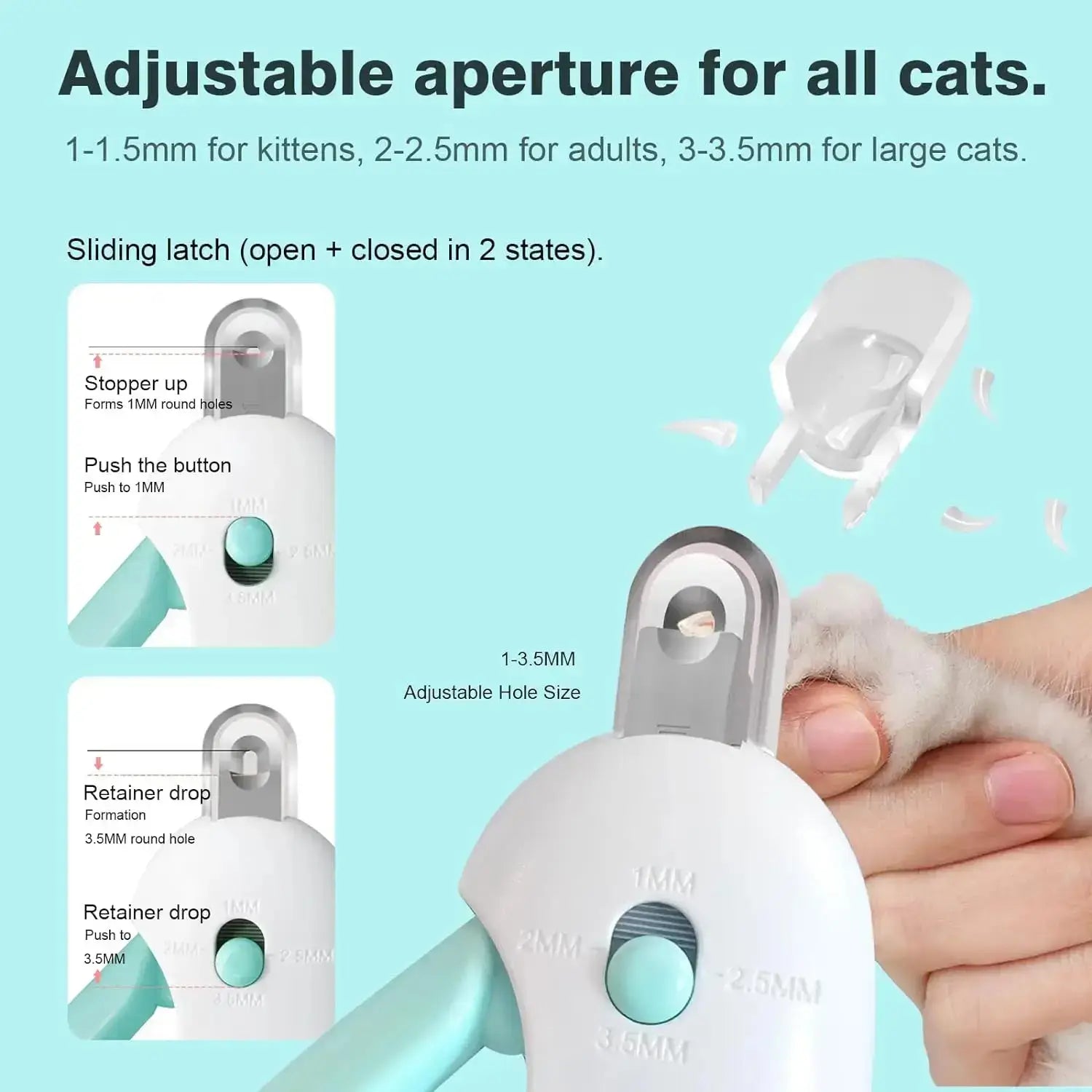 Professional Pet Nail Clippers with adjustable aperture for all cat sizes, designed for safe and easy grooming at home.