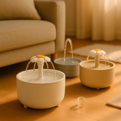 Cat Water Fountain - Modern pet hydration solution with flowing water for cats and small dogs in a cozy setting.