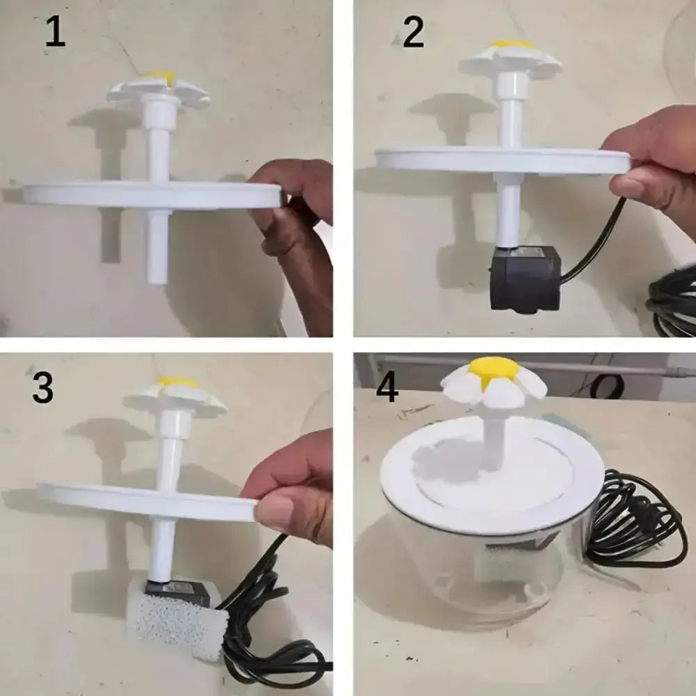 Cat Water Fountain assembly instructions with parts and connection steps for easy setup.