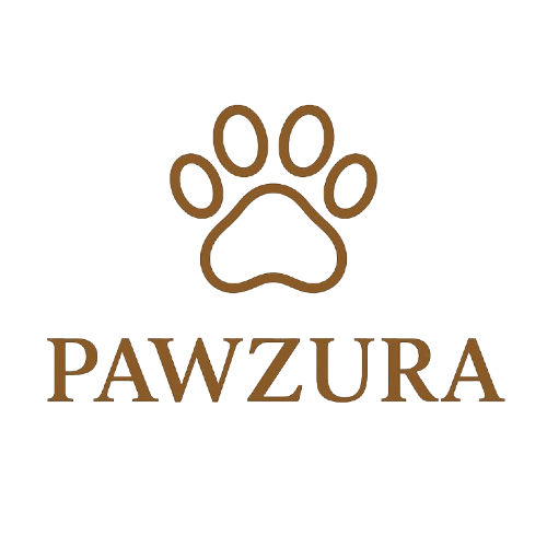 Logo of PAWZURA with a paw print design on a white background