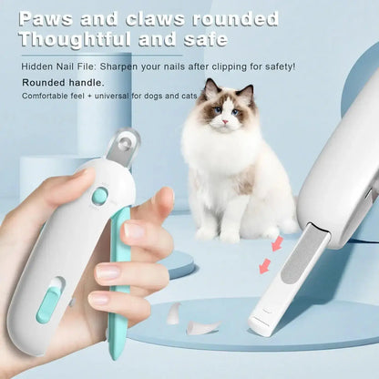 Professional Pet Nail Clippers with rounded handle and hidden nail file for safe grooming for dogs and cats.