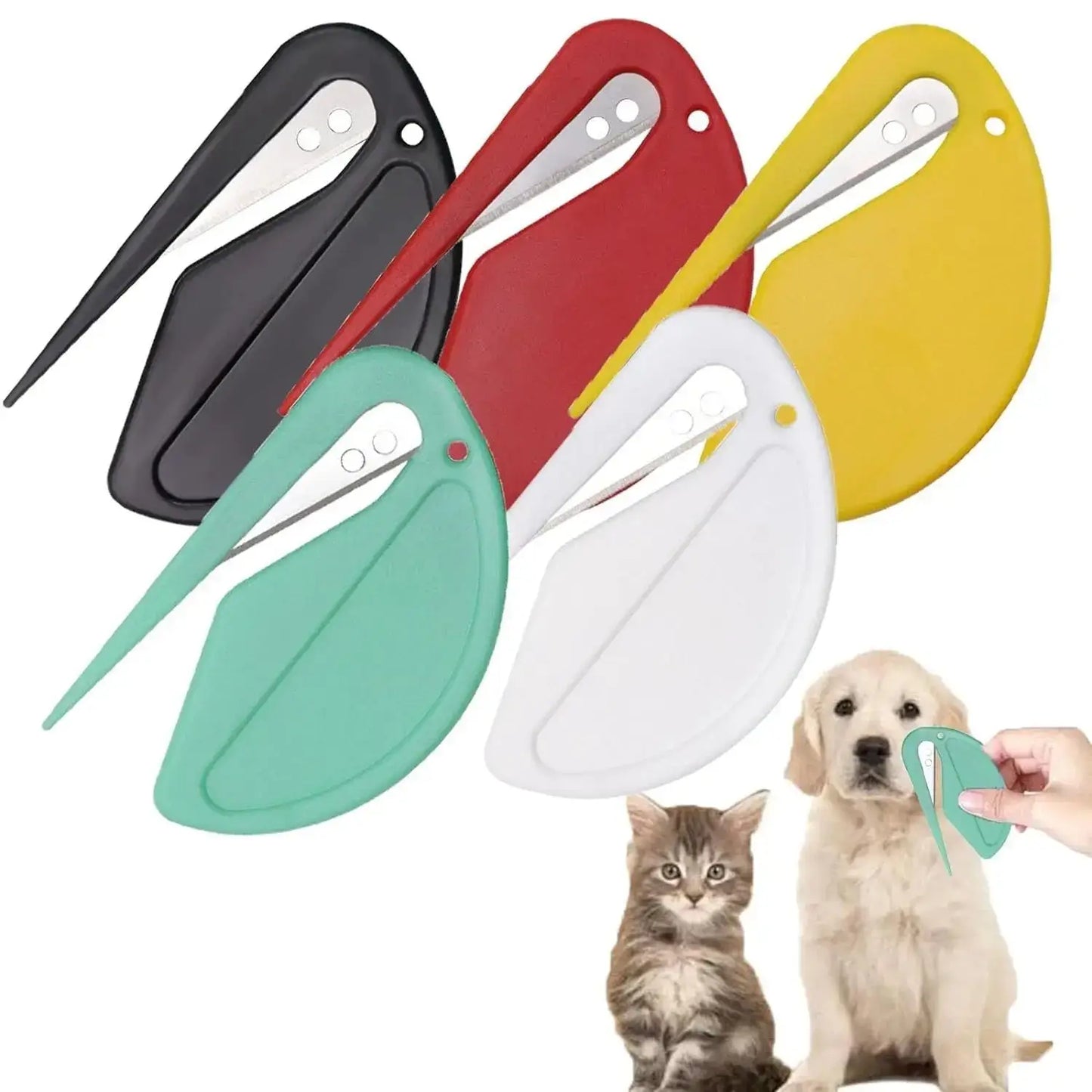Pet Hair Knot Cutter & Detangler Tool in multiple colors for effortless grooming of pets.