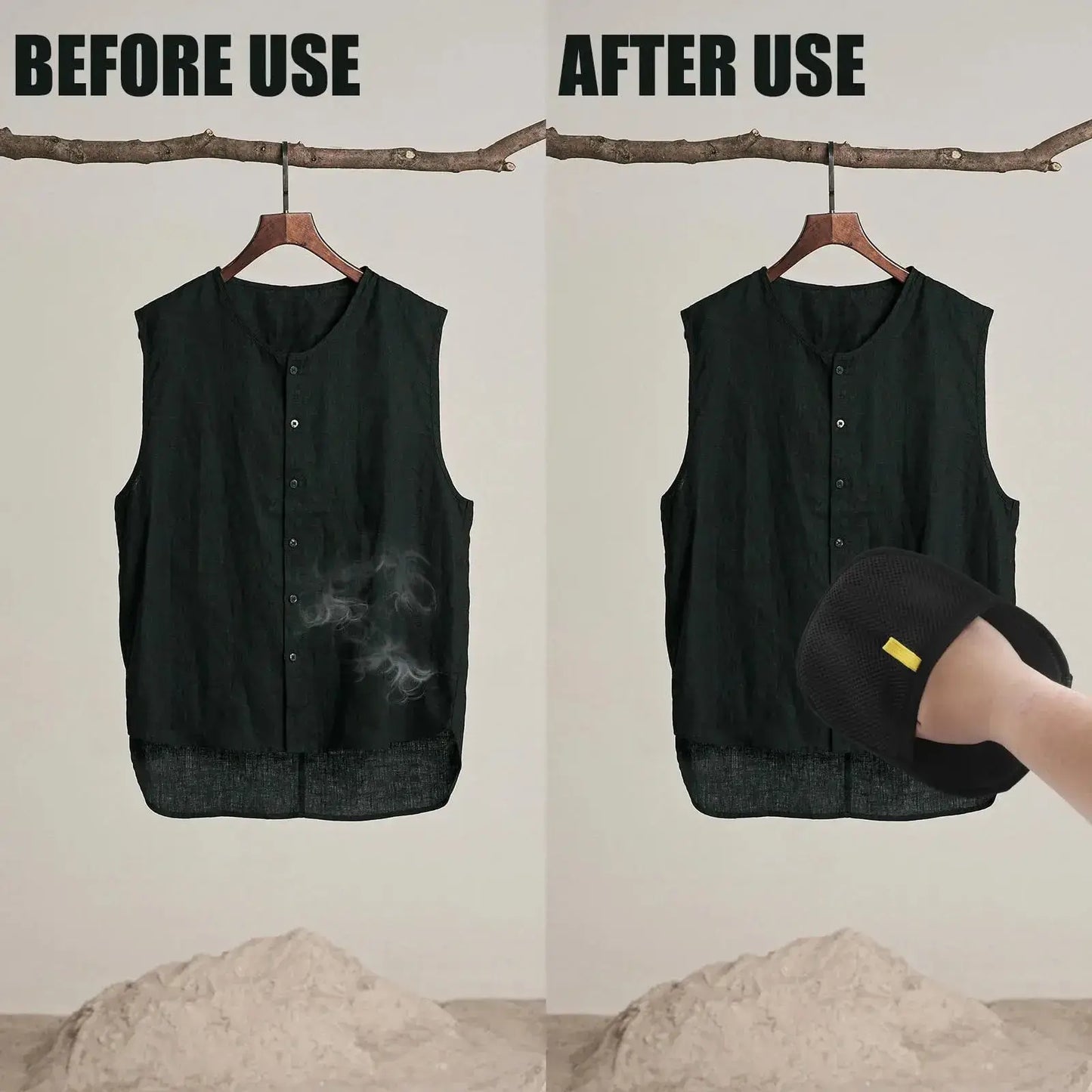 Before and after image showcasing effectiveness of the Pet Hair Removal Glove on clothing.