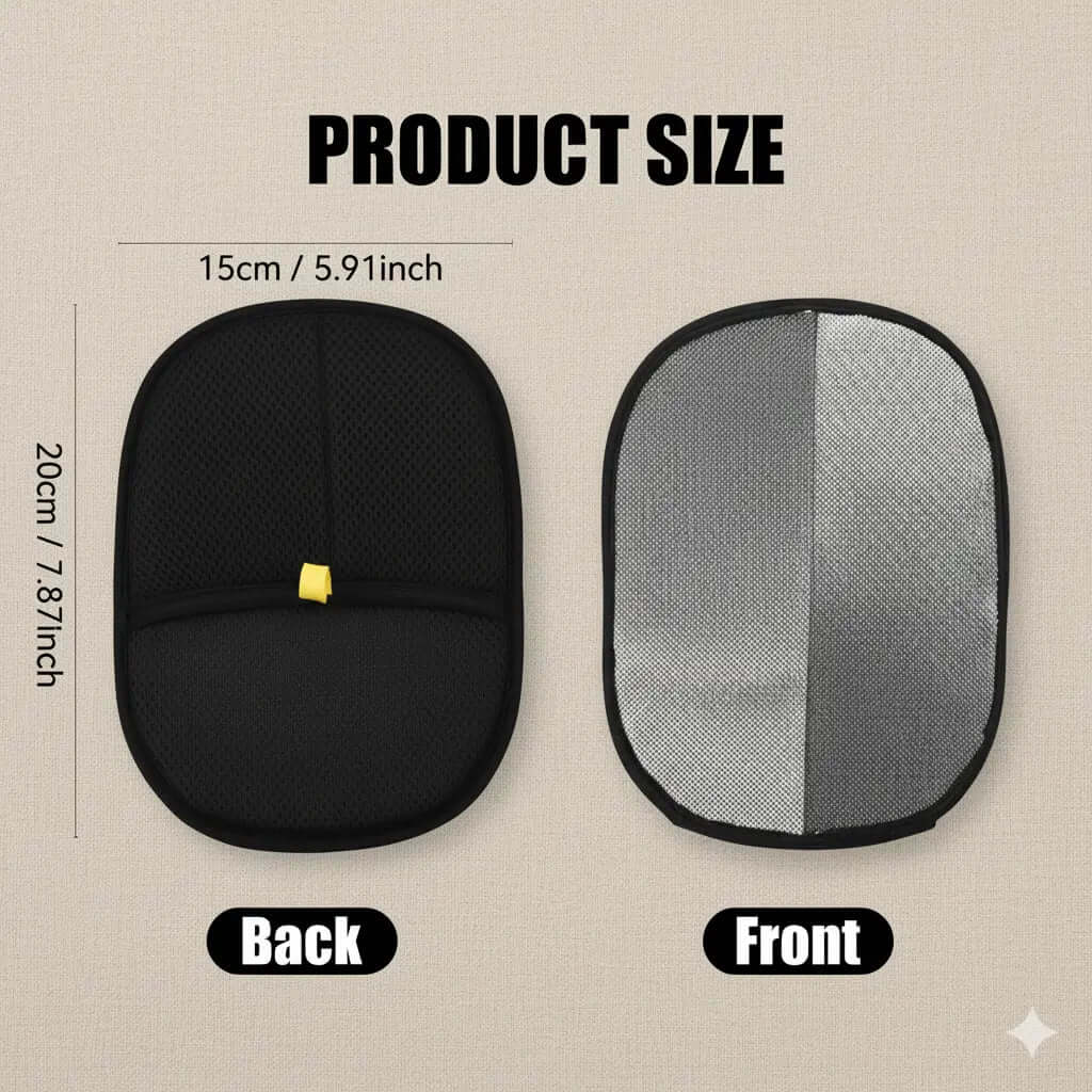 Product size illustration of the Pawzura Pet Hair Removal Glove showing dimensions front and back.