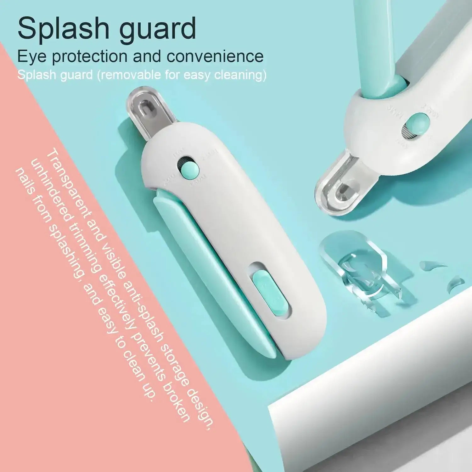Professional Pet Nail Clippers splash guard for eye protection and easy cleaning, ensuring safe grooming.